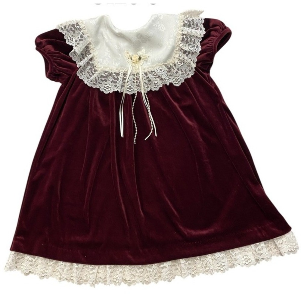 Vintage Emily West Coquette Holiday Velvet Dress Burgundy Lace Victorian Size 6